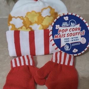 Kids Popcorn Theme Winter Set Toque + Mittens (Age 3+) New
